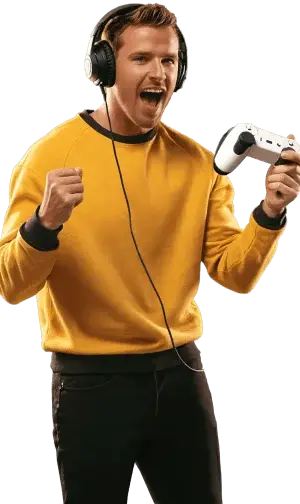 Giocatore con cuffie e controller, immagine della sezione sport virtuali di Spinsy casino